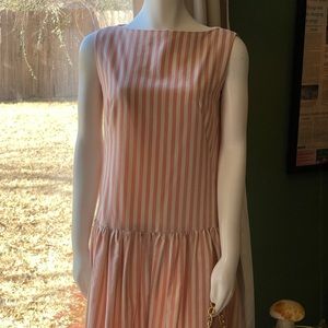 Super cute vertically striped pink and white mod shift dress.